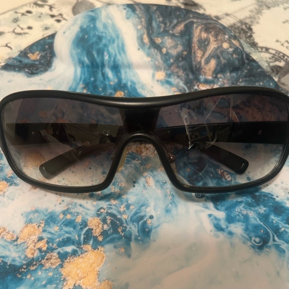 PRADA rare vintage sunglasses SPR10D Black Shield Wrap italy - Picture 3 of 8
